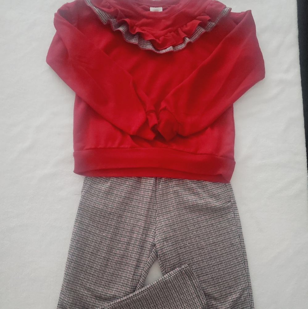 Girls size 7-8 Plaid pants and red sweater